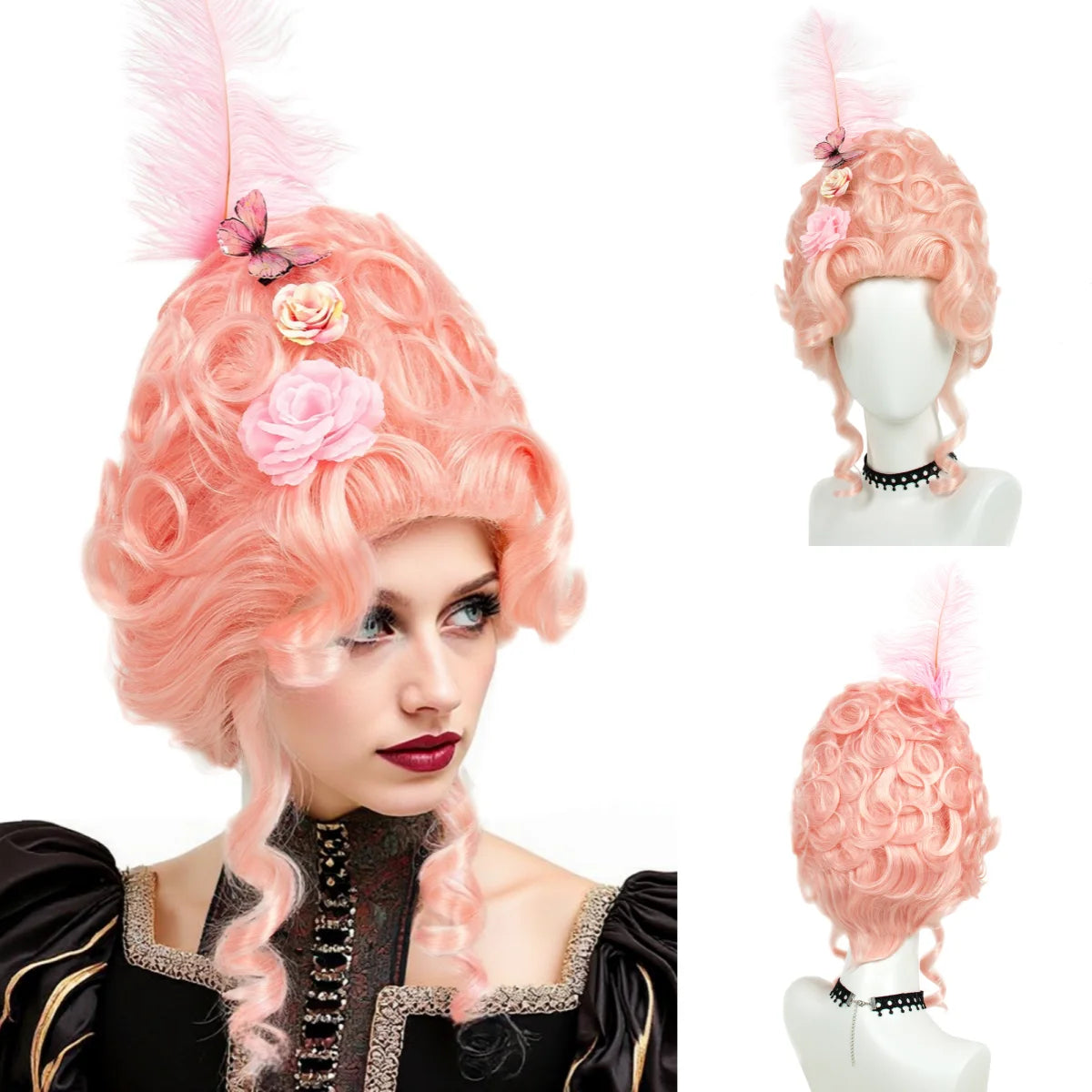 Baroque Rococo Style Costume Wig – Black, Gray, Pink, or Blonde