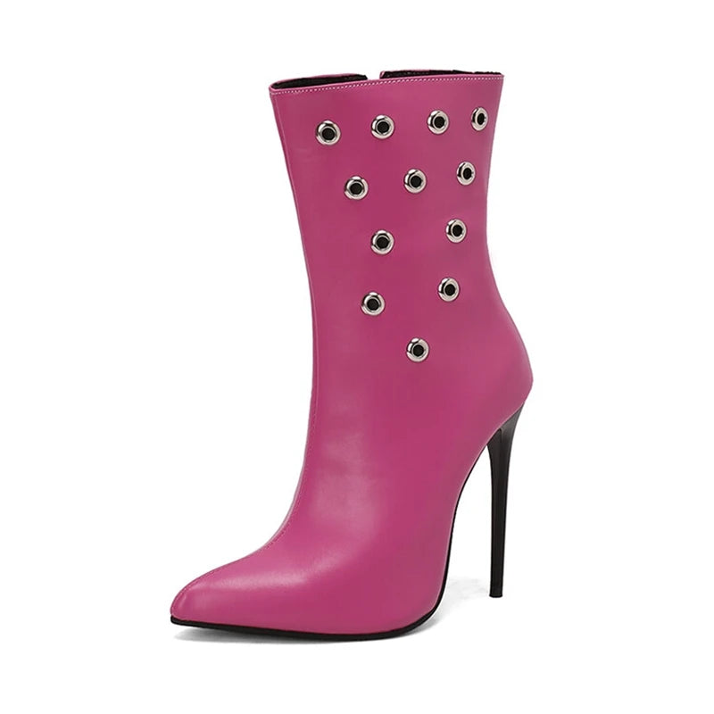 Studded Stiletto Ankle Boots | Green · Pink · Black · Yellow · White