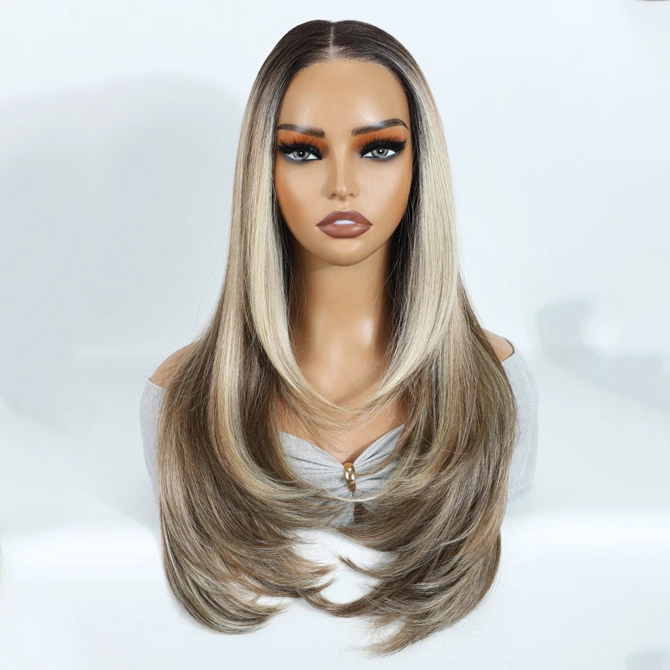 24-Inch Layered Straight Lace Wig