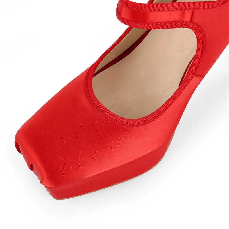 Satin Mary Jane Platform Stiletto Heels