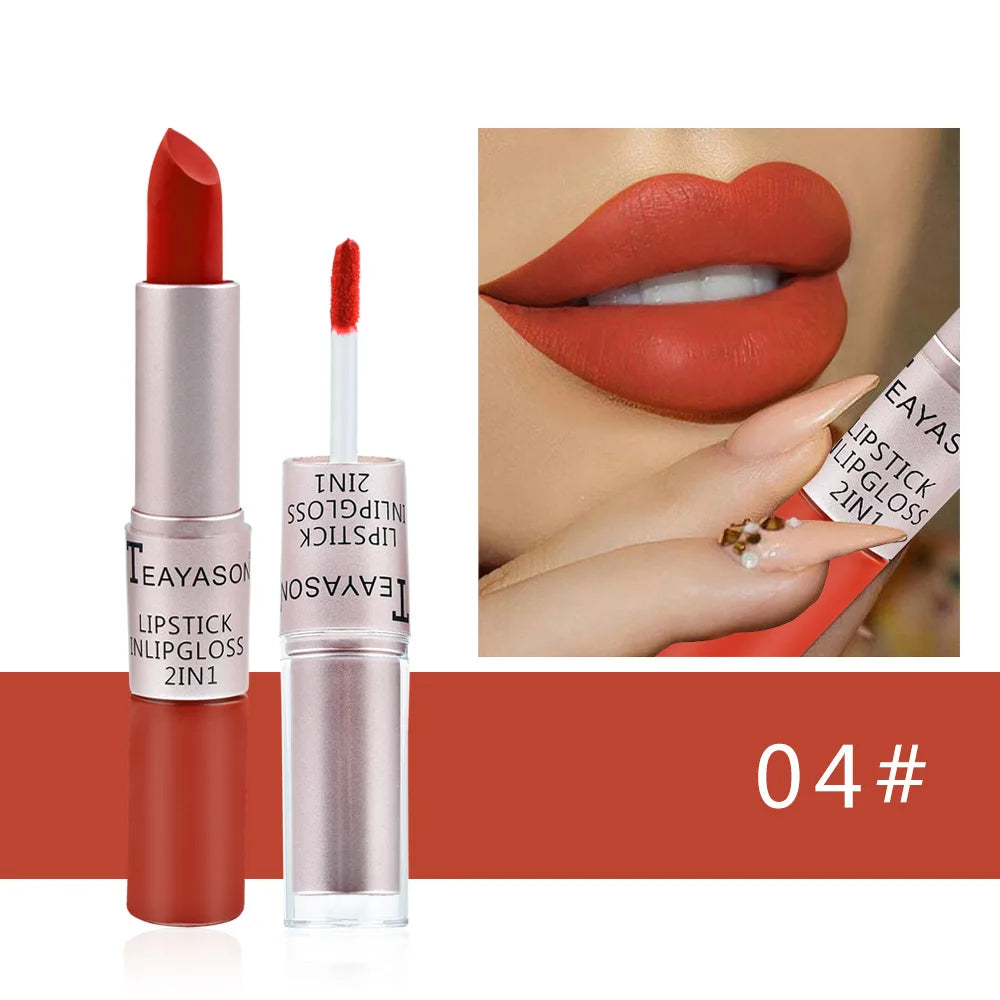 2-in-1 Velvet Matte Lipstick & Lip Gloss | Waterproof, Long-Lasting