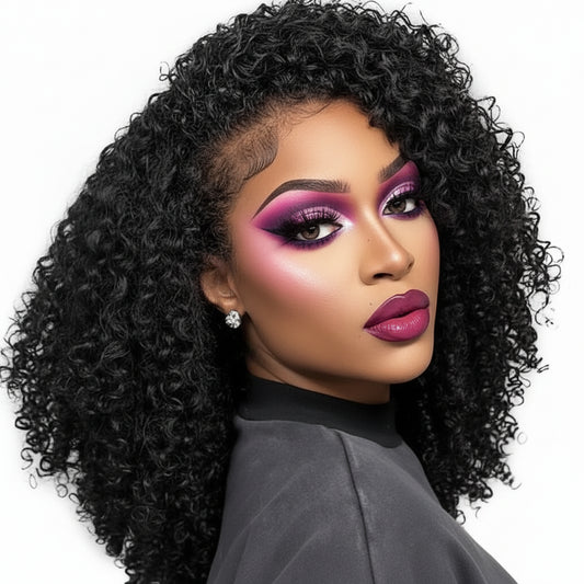 "Big Curl Energy" Kinky Curly Human Hair Half Wig – Glueless, 3-in-1 Install
