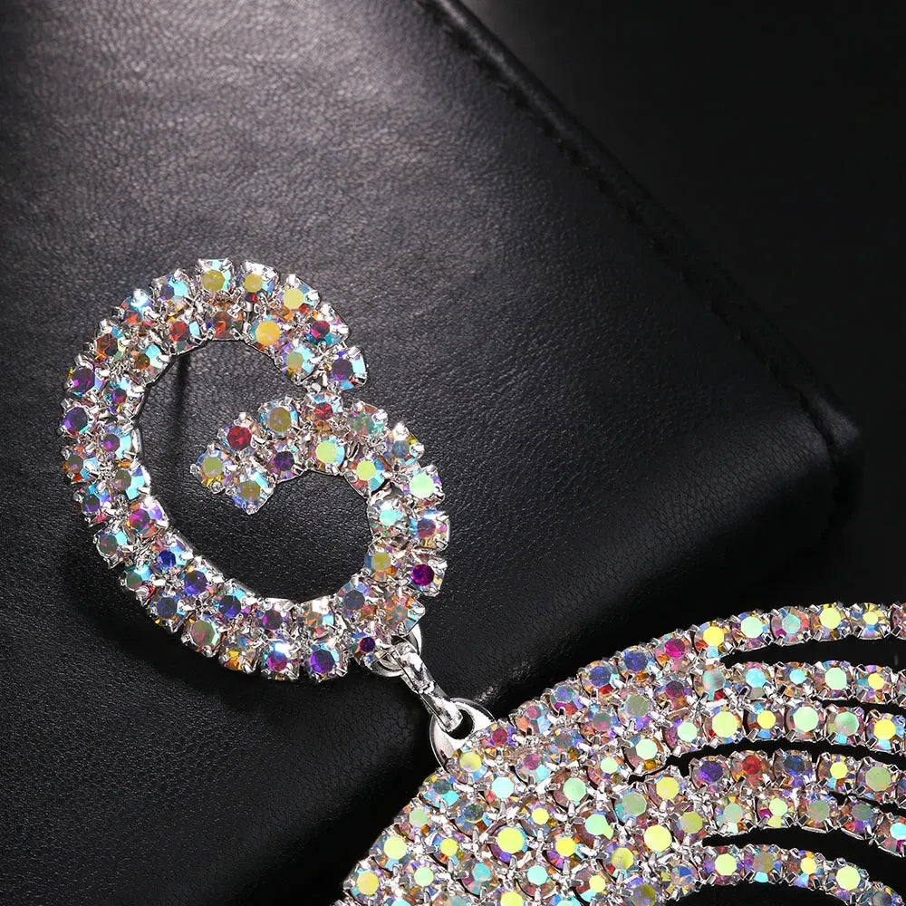 Oversized Crystal Hoop Earrings – Statement Drag Jewelry (50mm x 35mm)