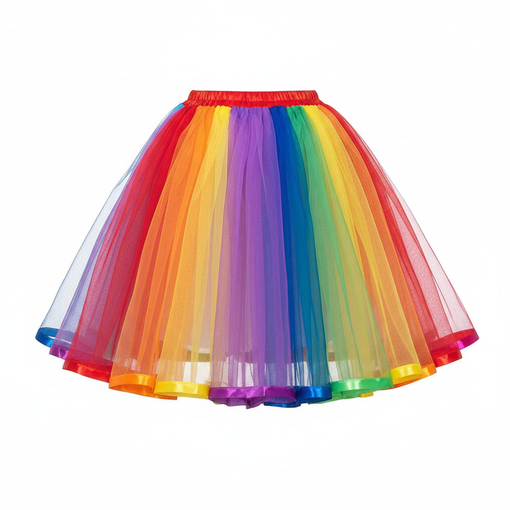 Rainbow Puffy Tutu Pride Skirt | Multi-Layer A-Line High Waist Tulle | L (US 8–10)