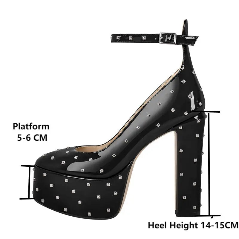 Strut Your Fantasy: Allure Diva Black Chunky Mary-Jane Platform Pumps for Fabulous Heights!
