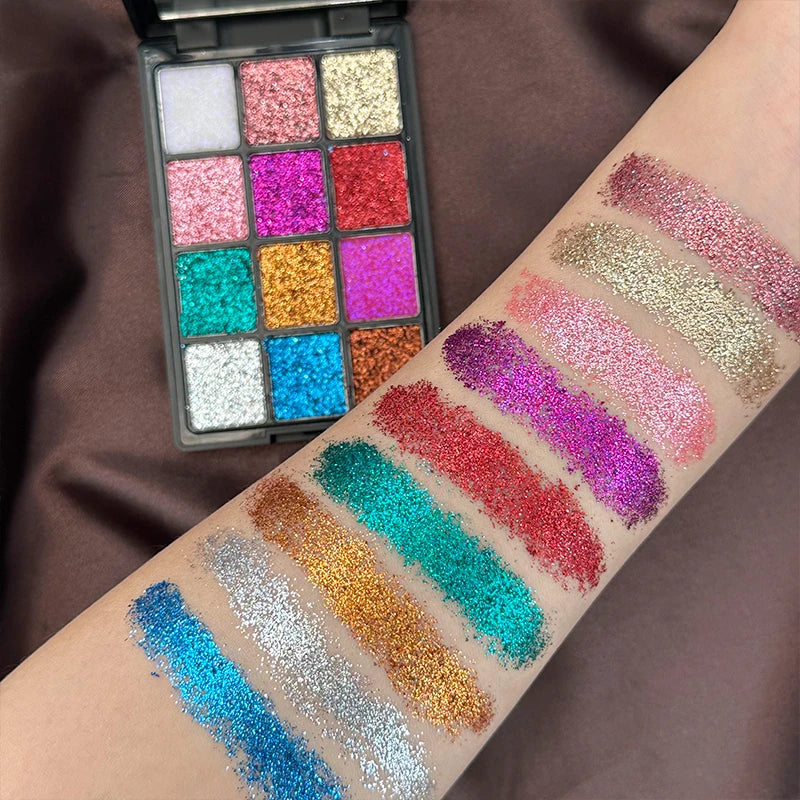 12-Color Glitter Eyeshadow Palette | Diamond Metal & Matte Shades