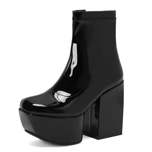 Power Platform Patent Boots – Drag Queen Zip-Up Block Heels