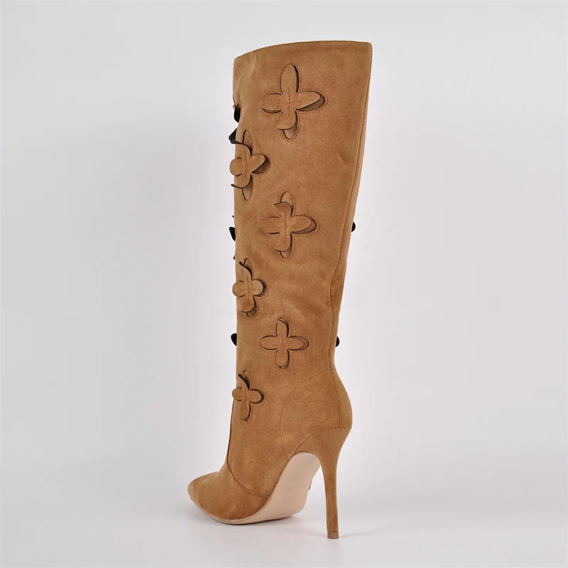 Fringe Knee-High Stiletto Boots – Wide Calf Pull-On Boots for Drag Queens