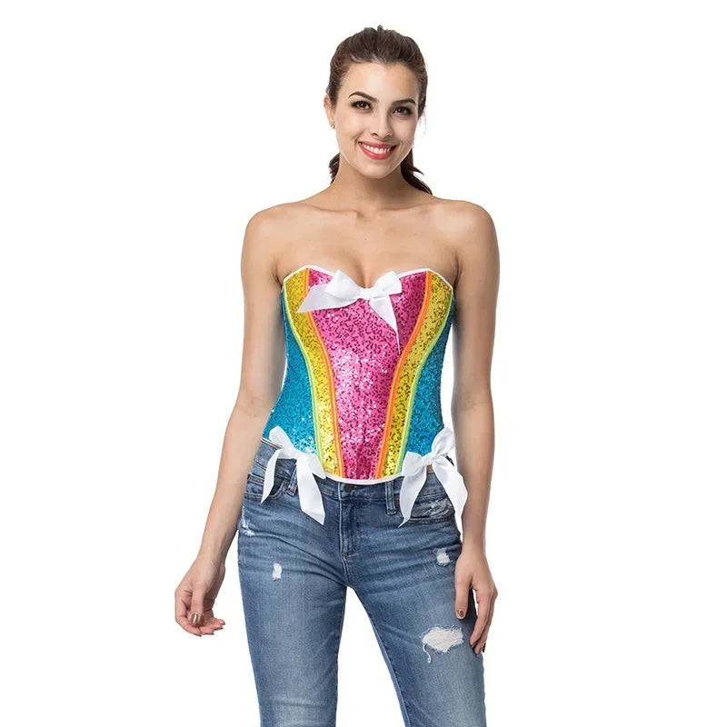 Rainbow Color-Block Sequin Corset – Drag Queen Burlesque Bustier