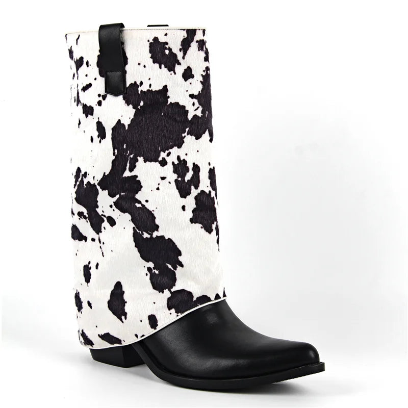 Moo'd for Drama Cow Print Boots – Campy Drag Queen Cowgirl Boots