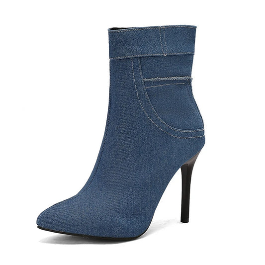 Stretch-Denim Stiletto Boots | Dark Blue · Light Blue · Black Denim · Sand Beige