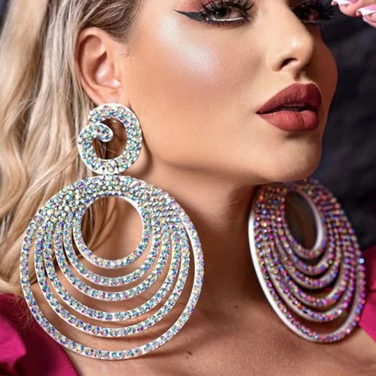 Oversized Crystal Hoop Earrings – Statement Drag Jewelry (50mm x 35mm)