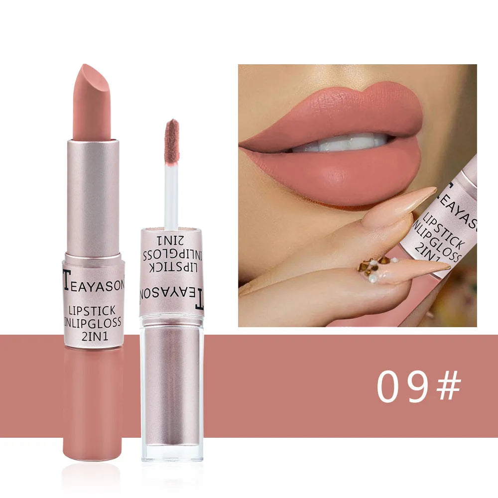 2-in-1 Velvet Matte Lipstick & Lip Gloss | Waterproof, Long-Lasting
