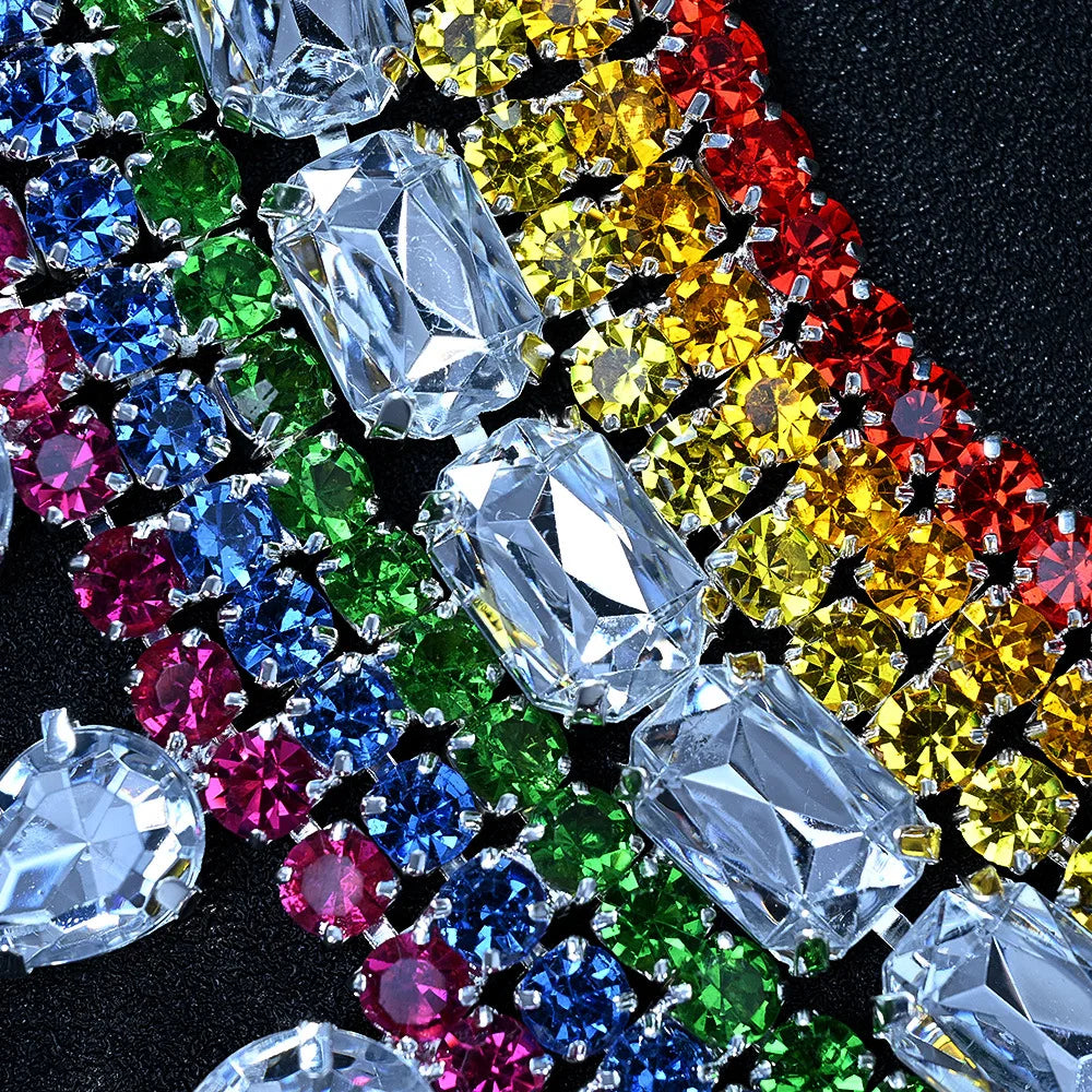 Rainbow Rhinestone Tassel Jewelry Set – Drag & Bridal Statement Accessories