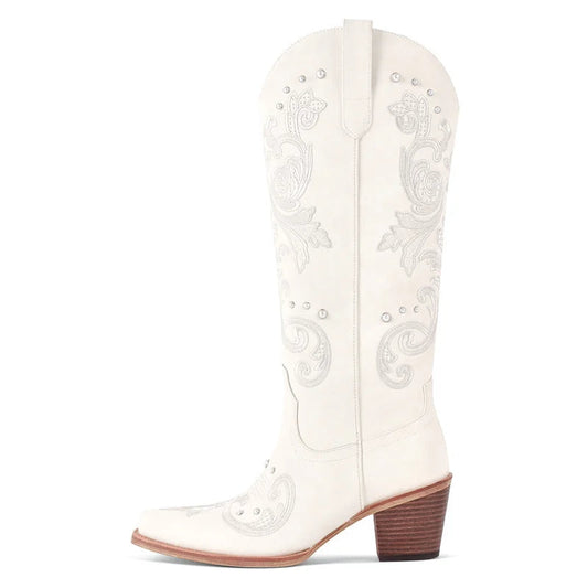 Desert Dazzle White Western Boots – Embroidered Drag Cowgirl Chic