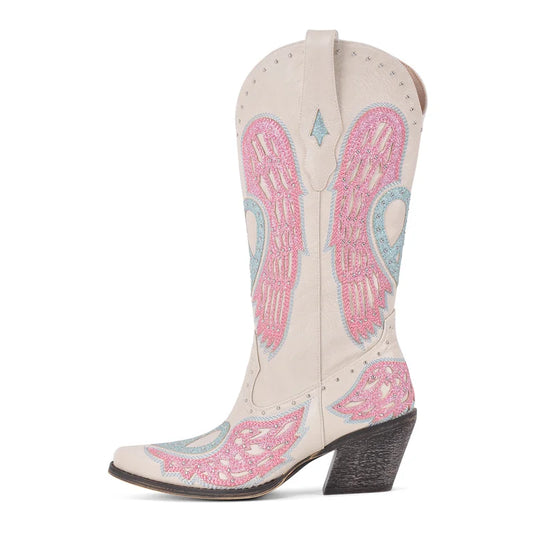 Pastel Pink & Blue Western Heart Embroidered Cowgirl Boots