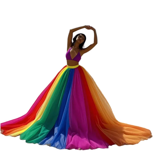 Rainbow Mesh A-Line Tulle Maxi Skirt – Drag Queen Party & Performance Skirt