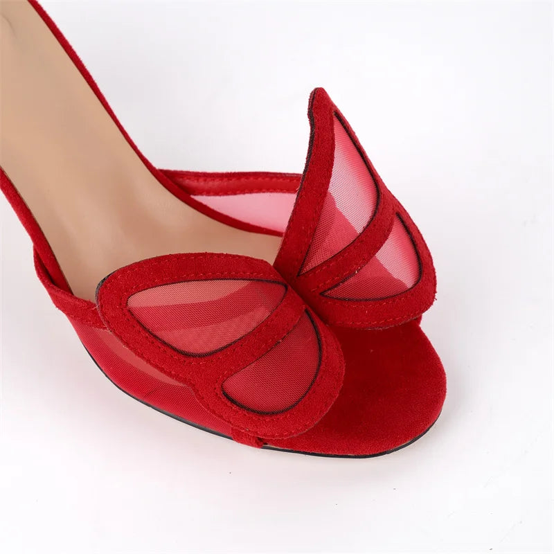 Faux Suede Peep Toe Mules - Kitten Heel Slip-On Sandals