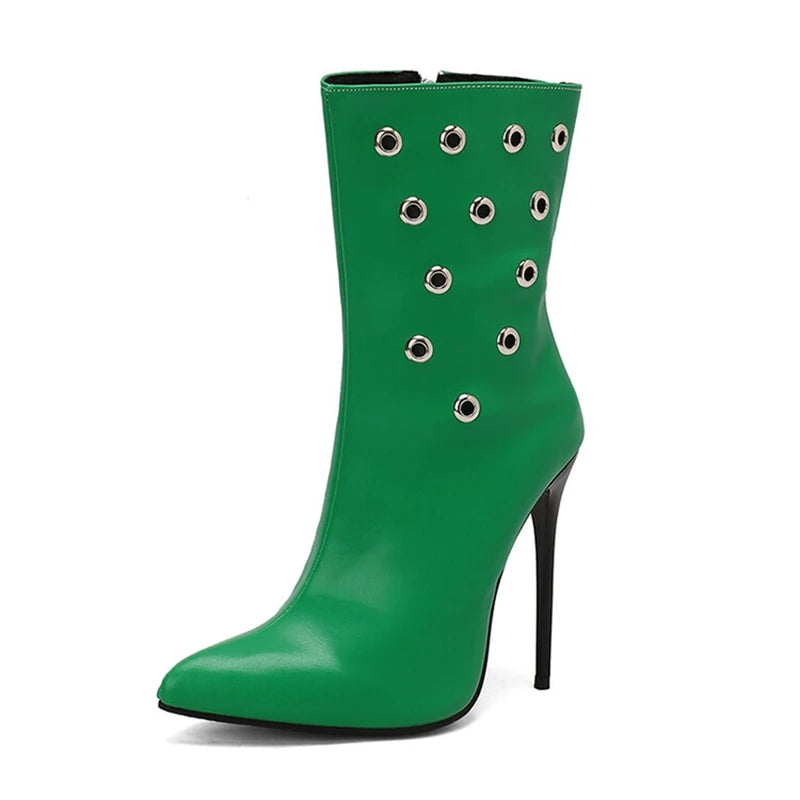 Studded Stiletto Ankle Boots | Green · Pink · Black · Yellow · White