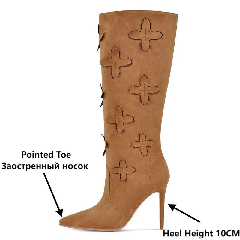 Fringe Knee-High Stiletto Boots – Wide Calf Pull-On Boots for Drag Queens