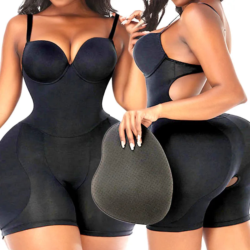 Ultimate Full Body Shaper - Padded Butt Lifter Bodysuit with Removable Hip Pads