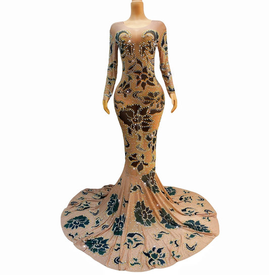 Glitter Glam Extravaganza: Sparkly Gold & Silver Crystals Big Train Sexy Dress