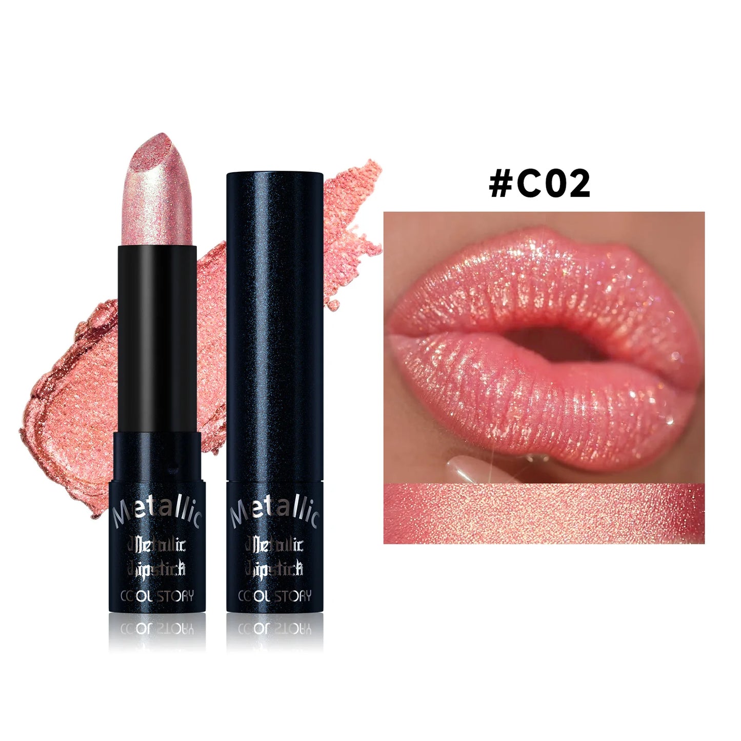 Metallic Glitter Lipstick | Diamond Pearlescent Finish | 15 Shades