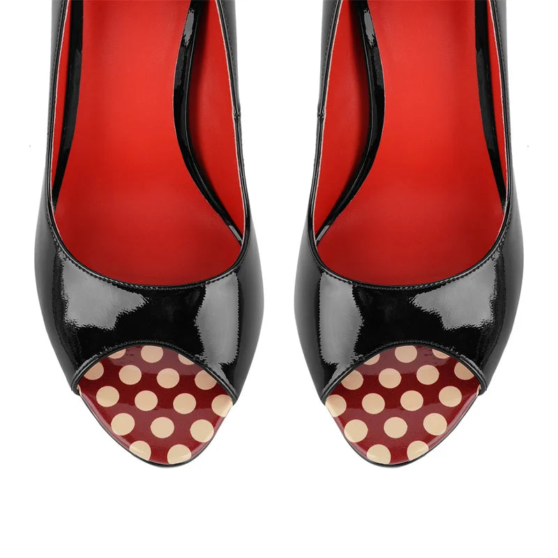 Heart-Print Bow Peep-Toe Stiletto Heels