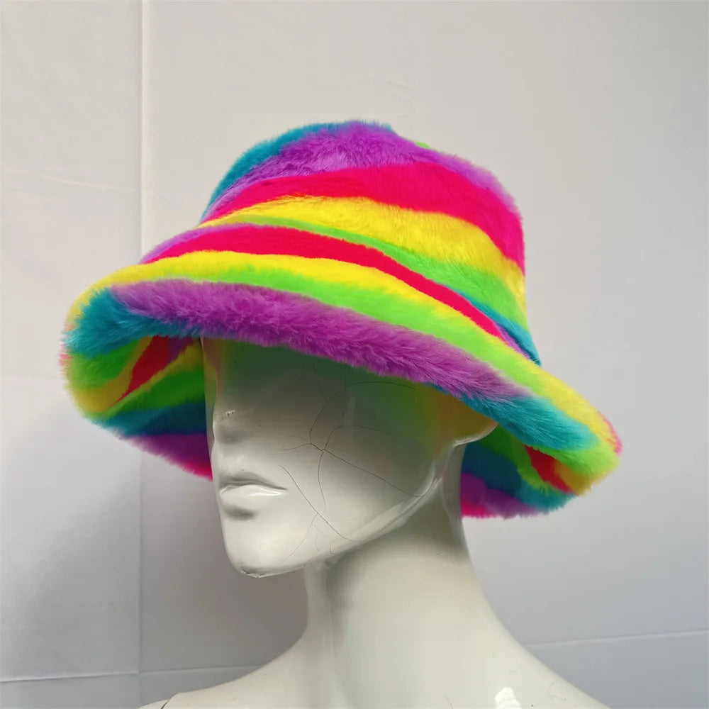 Bold Faux Fur Bucket Hat | Neon, Multi & Rainbow | Pride, Drag & Festival | One Size (58–60cm)