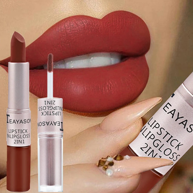 2-in-1 Velvet Matte Lipstick & Lip Gloss | Waterproof, Long-Lasting
