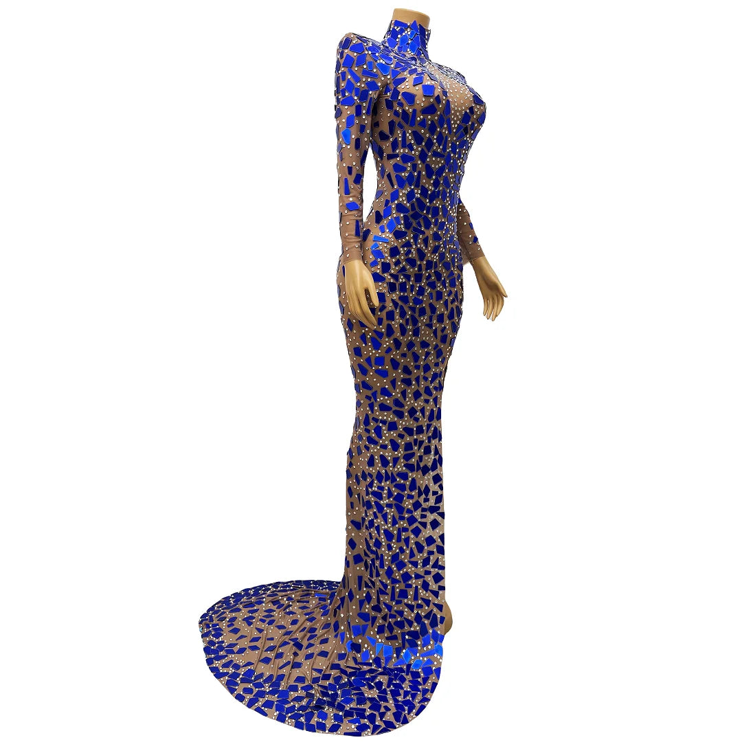 Glitterati Goddess: Blue Rhinestones High Neck Drag Extravaganza