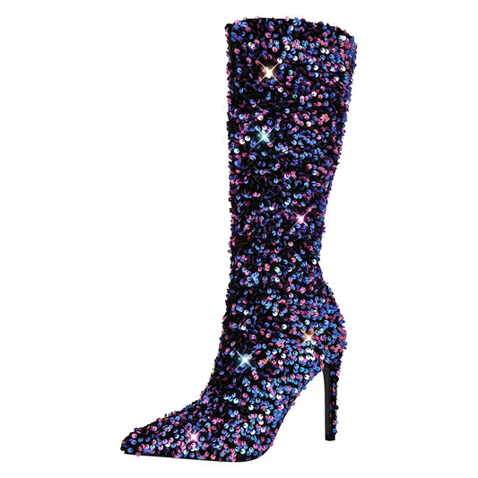 Strut 'n Sparkle: Glamazon Pointed Toe Sequined Boots for Drag Royalty