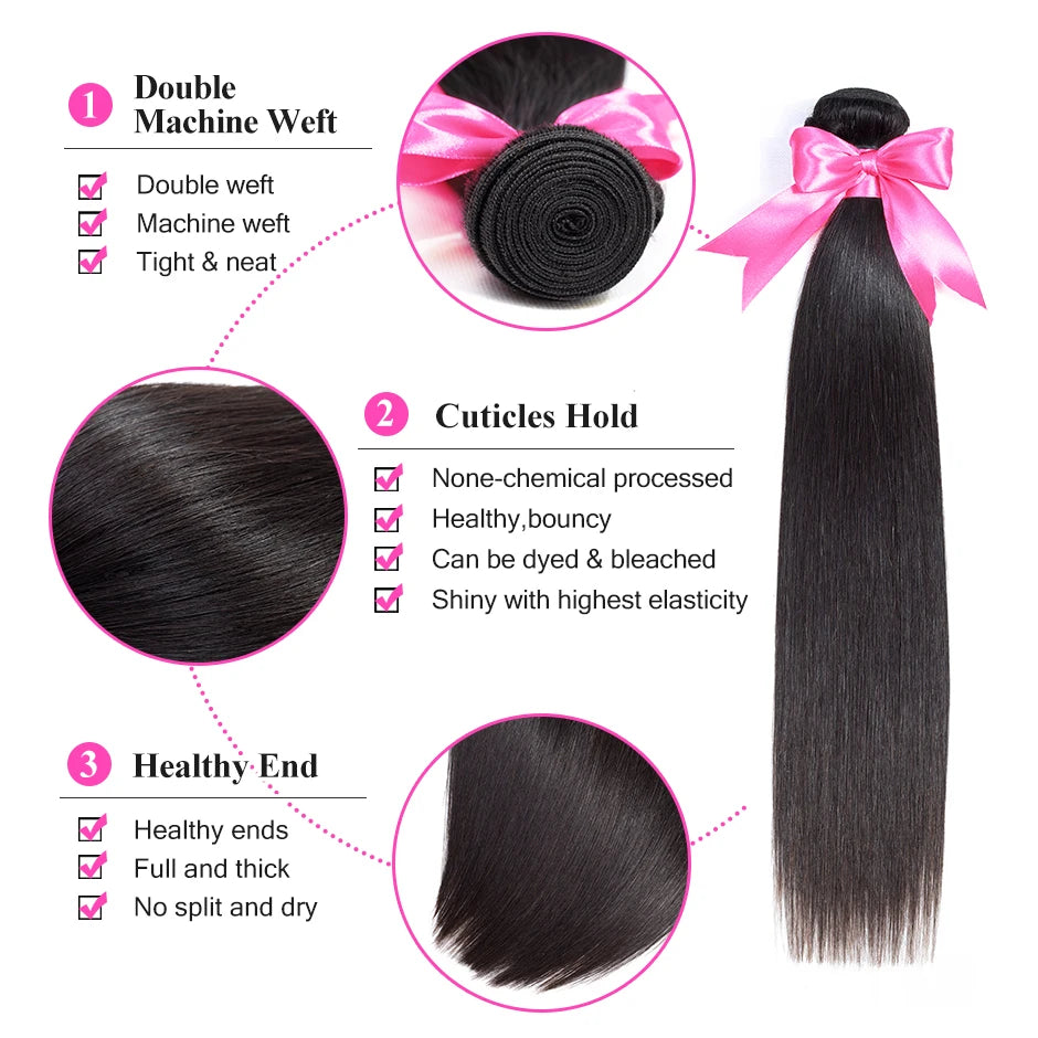 "Sleek & Serve" Brazilian Straight Human Hair Bundles – 9A Remy, 16–30"