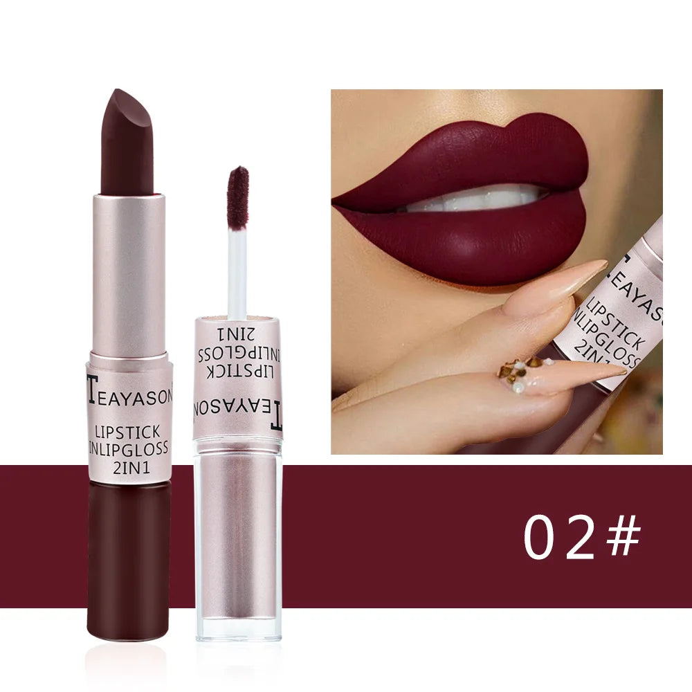 2-in-1 Velvet Matte Lipstick & Lip Gloss | Waterproof, Long-Lasting