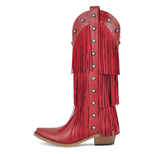 Fringe Stampede Stiletto Boots – Layered Drag Western Boots