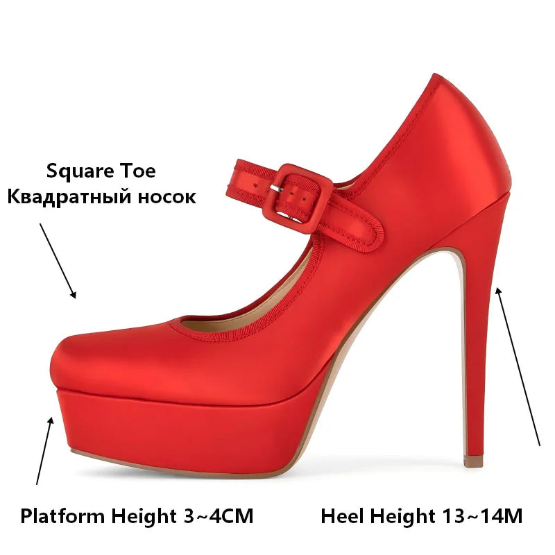 Satin Mary Jane Platform Stiletto Heels