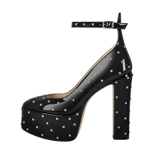 Strut Your Fantasy: Allure Diva Black Chunky Mary-Jane Platform Pumps for Fabulous Heights!