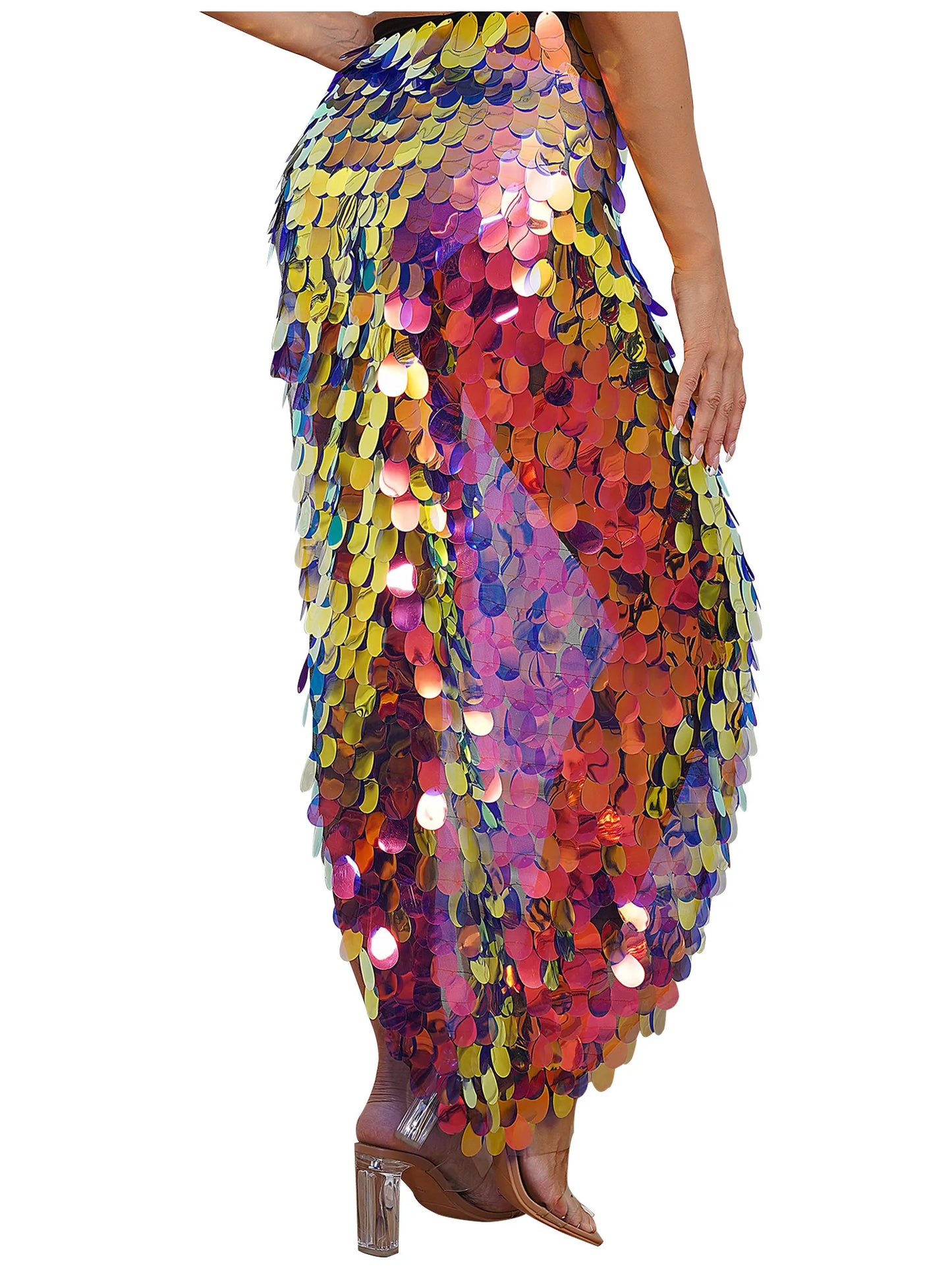 Sequin Paillette Fringe Wrap Skirt – Drag Queen Stage & Festival Skirt