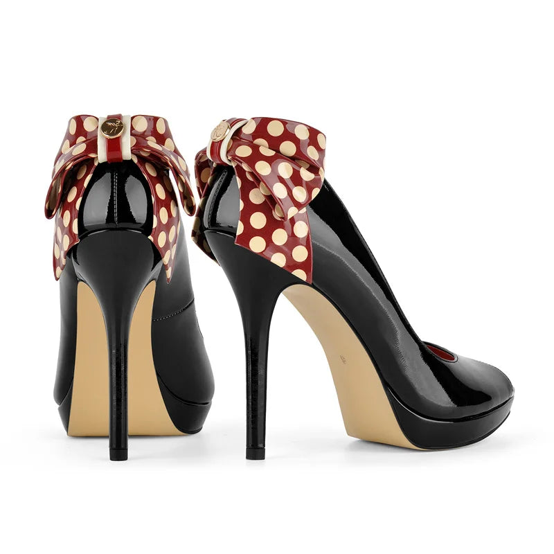 Heart-Print Bow Peep-Toe Stiletto Heels