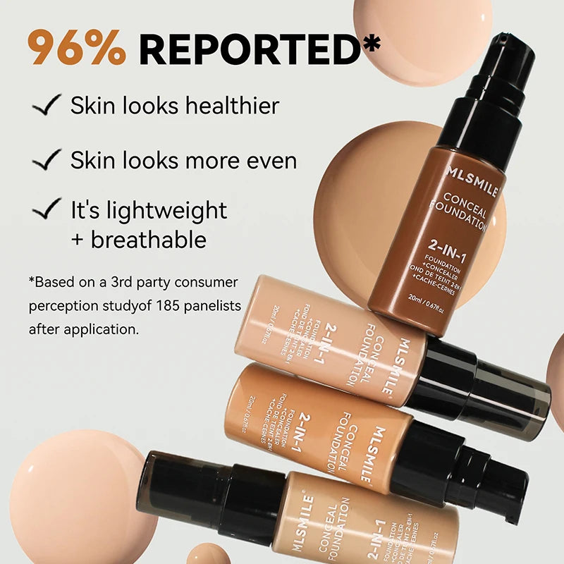 2-in-1 Liquid Foundation & Concealer — Matte, Full Coverage, Waterproof