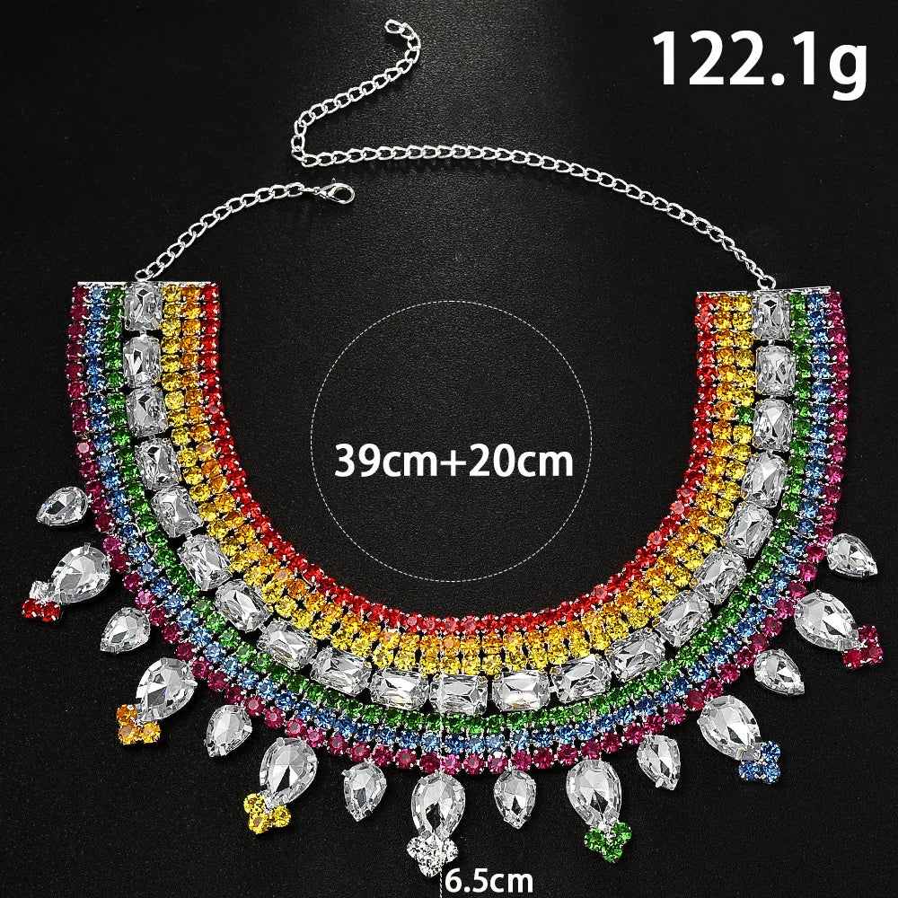 Rainbow Rhinestone Tassel Jewelry Set – Drag & Bridal Statement Accessories
