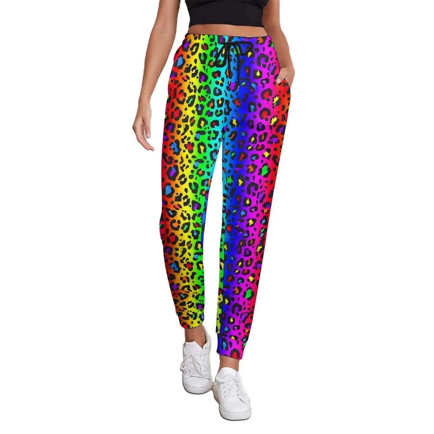 Pride Festival Neon Joggers | Leopard & Rainbow Print Sweatpants | Sizes S–3XL
