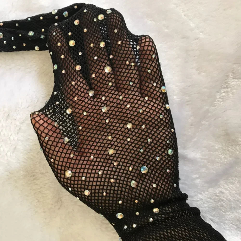 Shiny Rhinestone Fishnet Stockings – Sparkly Drag & Performance Pantyhose