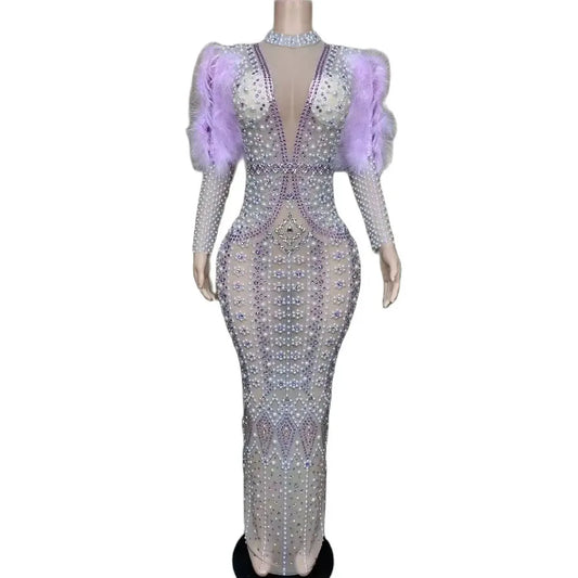 Queen Bee Purple Feathers Gown