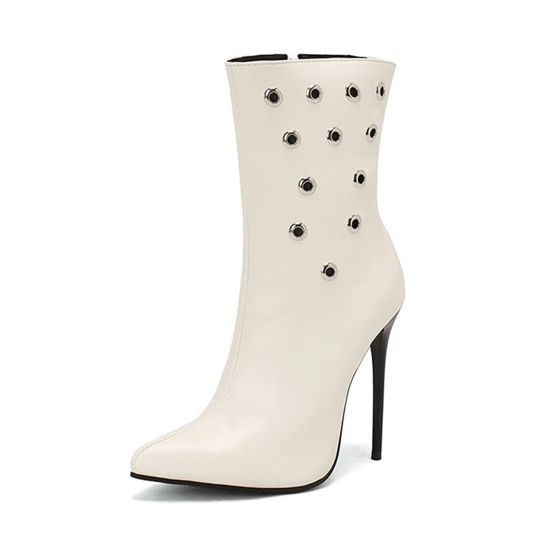 Studded Stiletto Ankle Boots | Green · Pink · Black · Yellow · White