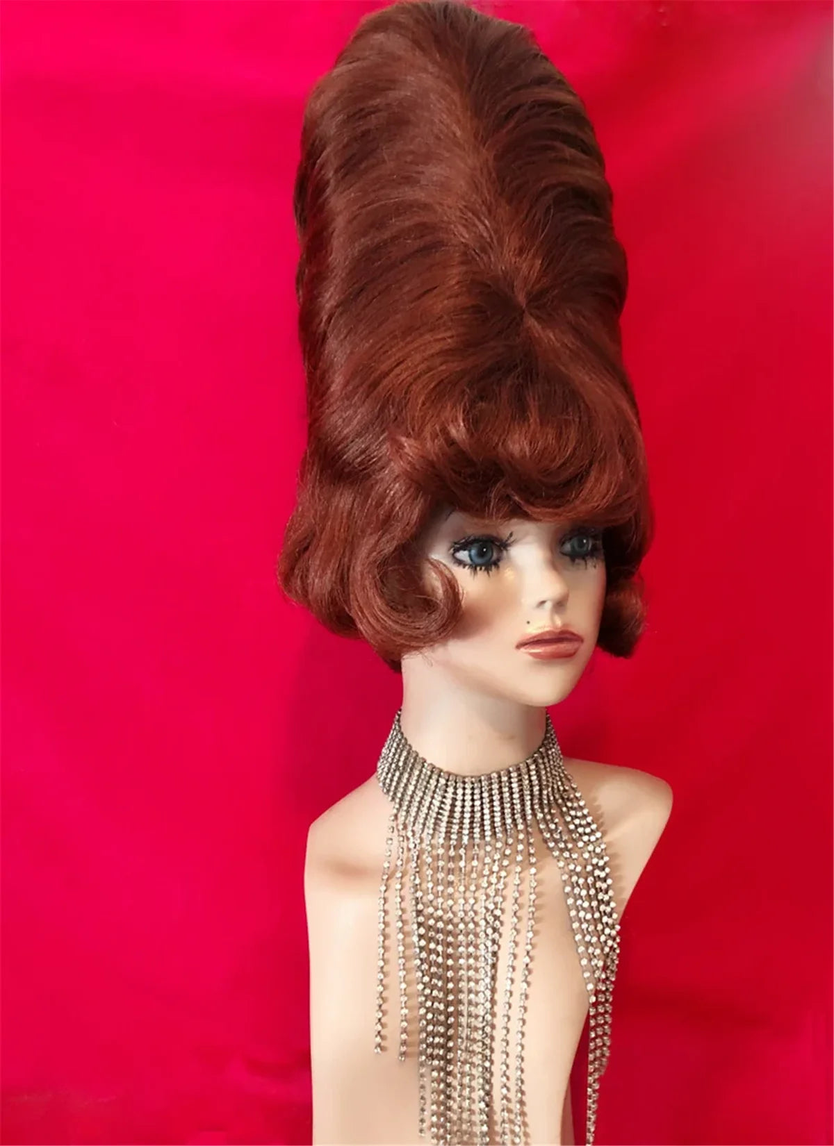 Beehive 1960s Drag Queen Wig | 26"+ Kinky Curly with Bangs | 250% Density
