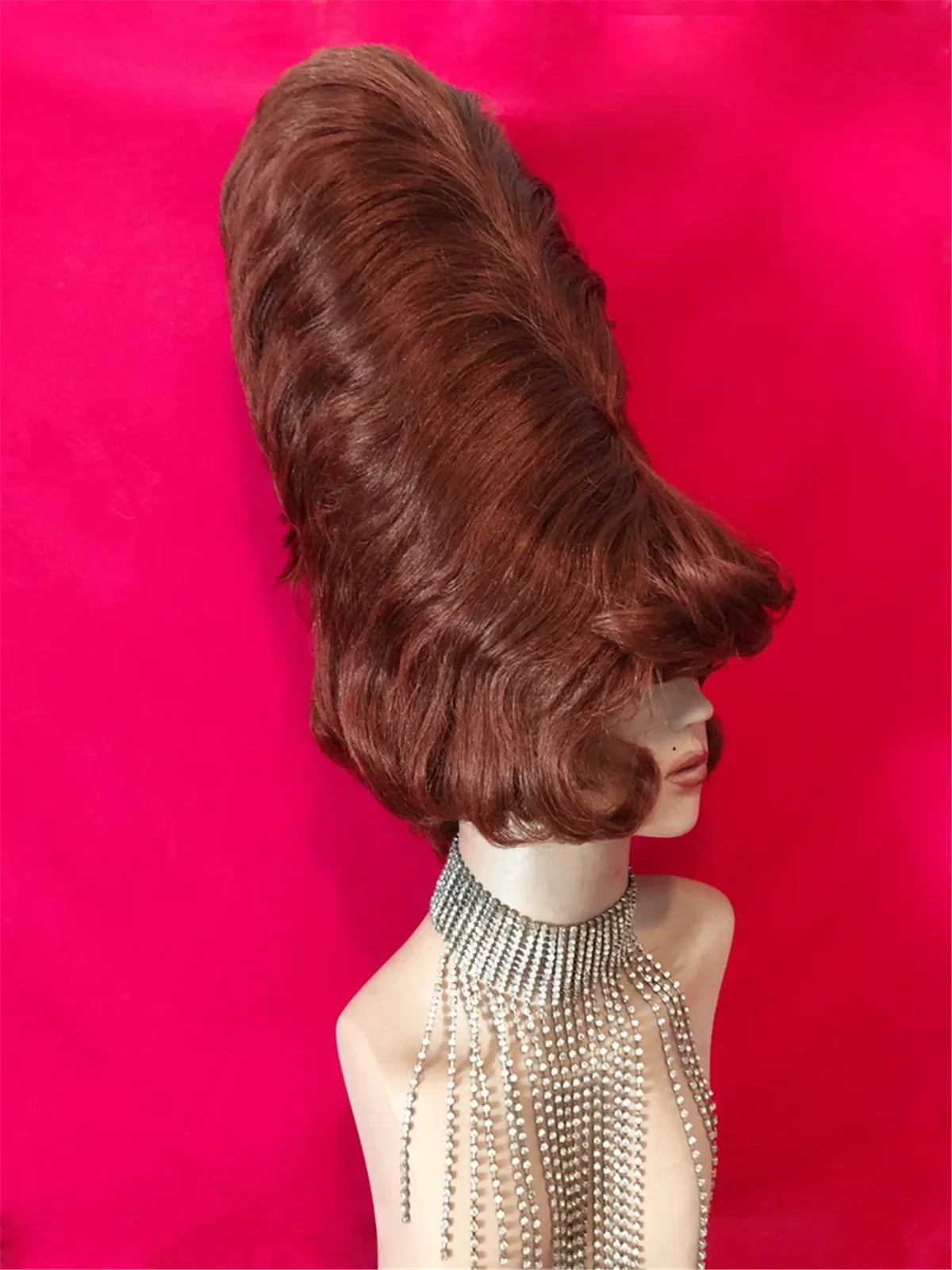 Beehive 1960s Drag Queen Wig | 26"+ Kinky Curly with Bangs | 250% Density