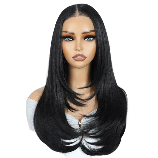 24-Inch Layered Straight Lace Wig