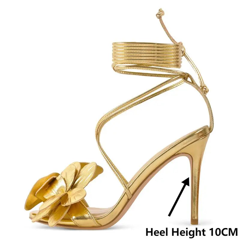 Golden Bloom Goddess Heels – Luxe Floral Drag Sandals (US 5–15)