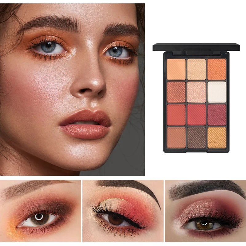 12-Color Glitter Eyeshadow Palette | Diamond Metal & Matte Shades